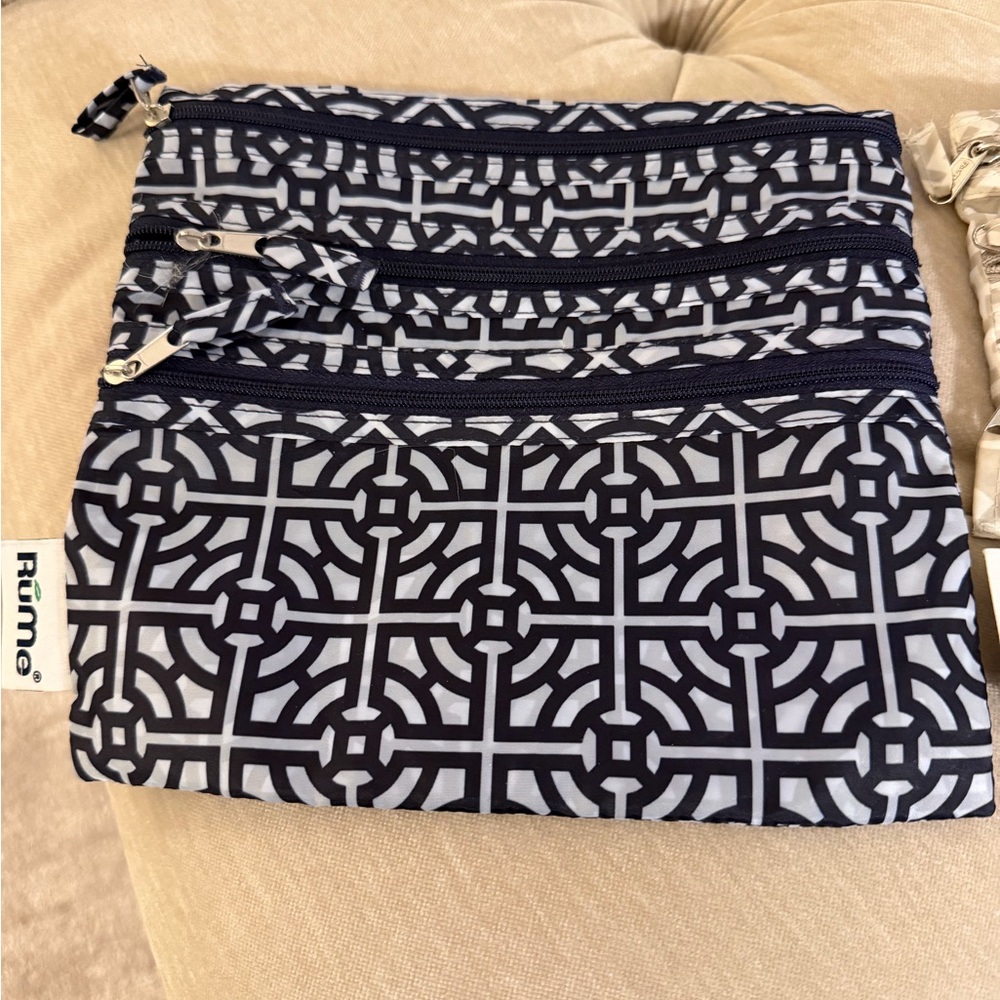 RUME Geometric Black & White Triple Zip Pouch